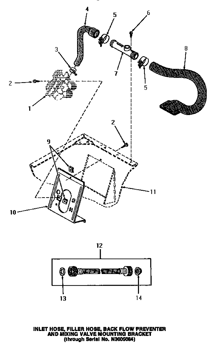 INLET / FILL HOSE / BACK FL PREVENTER & BRKT Diagram and Parts List for HA4020  Amana Washer