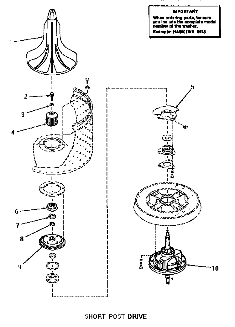 SHORT POST DRIVE (ADDITION) Diagram and Parts List for HA4020  Amana Washer