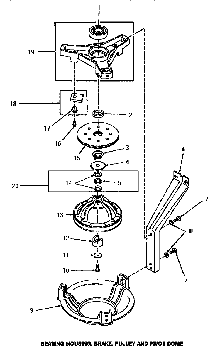 BRG HSG / BRAKE / PULLEY & PIVOT DOME Diagram and Parts List for HA4020  Amana Washer