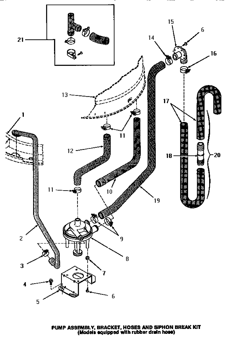 PUMP ASSY / BRKT / HOSES & SIPHON BREAK KIT Diagram and Parts List for HA4020  Amana Washer