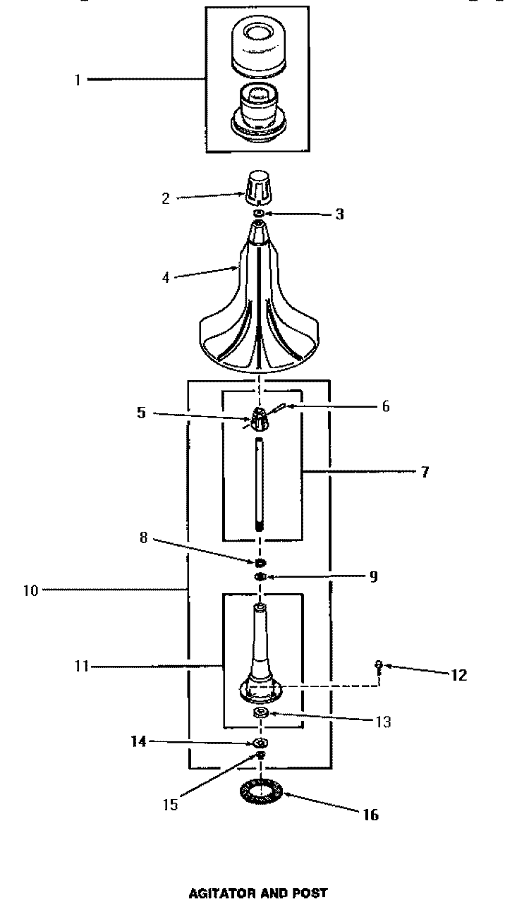 AGITATOR & POST Diagram and Parts List for HA2010  Amana Washer
