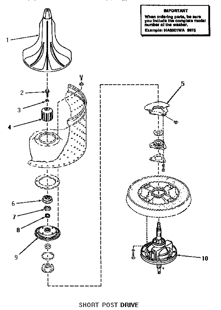 SHORT POST DRIVE (ADDITION) Diagram and Parts List for HA2010  Amana Washer