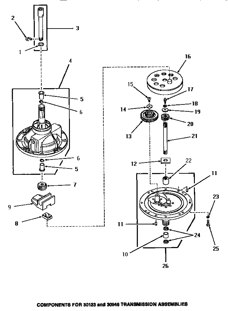 30123 & 30946 TRANSMISSION ASSY COMPNT Diagram and Parts List for HA2010  Amana Washer