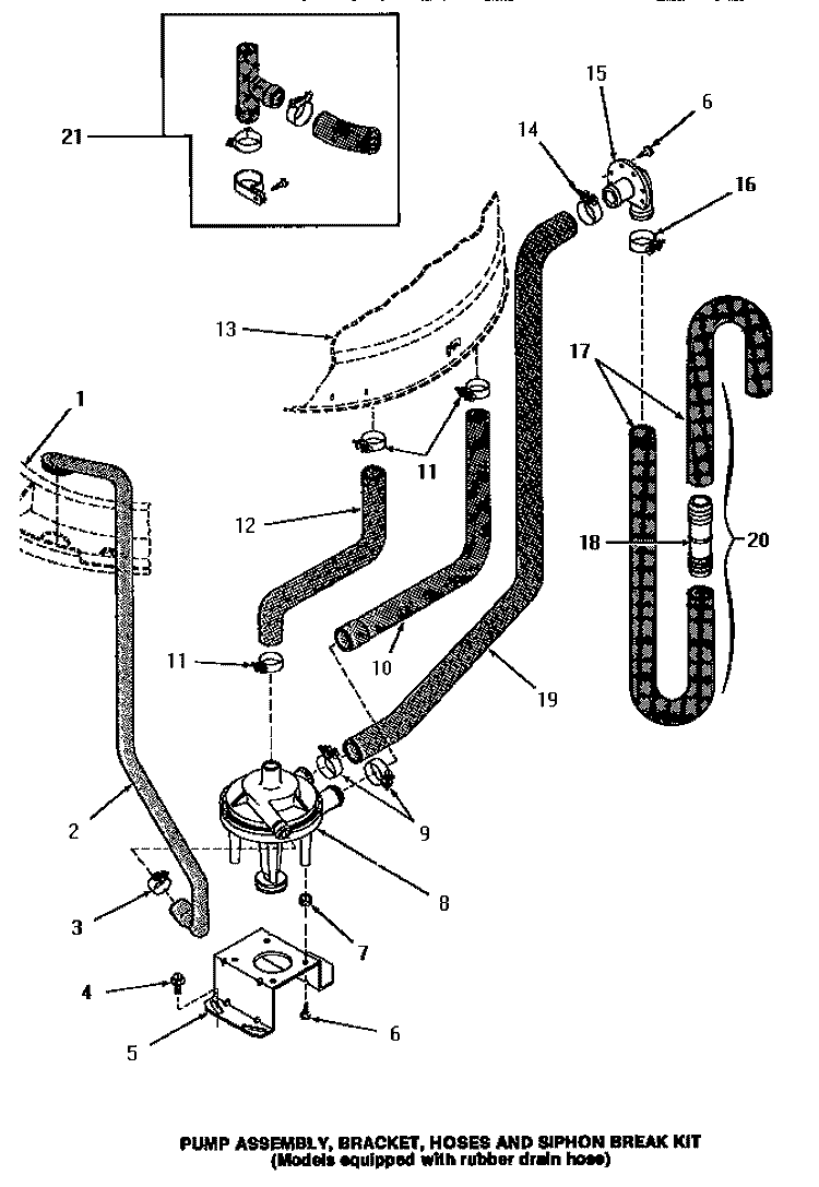 PUMP ASSY / BRKT / HOSES & SIPHON BREAK KIT Diagram and Parts List for HA2010  Amana Washer