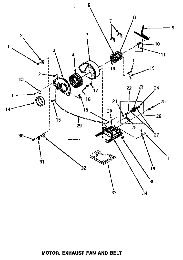 MOTOR, EXHAUST FAN & BELT Diagram and Parts List for NG7319  Speed Queen Dryer