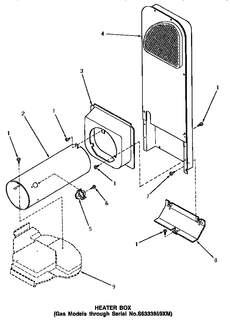HEATER BOX (THRU SN S6333959XM) Diagram and Parts List for NG7319  Speed Queen Dryer