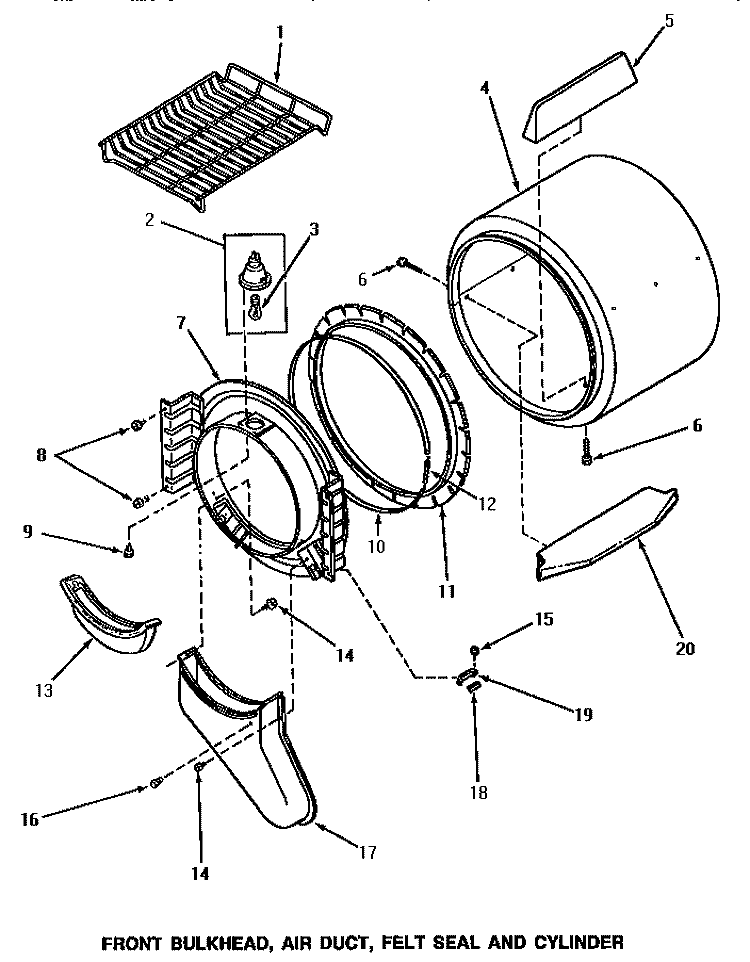 FR BLKHD, AIR DUCT, FELT SEAL & CYLINDER Diagram and Parts List for AG5119  Speed Queen Dryer