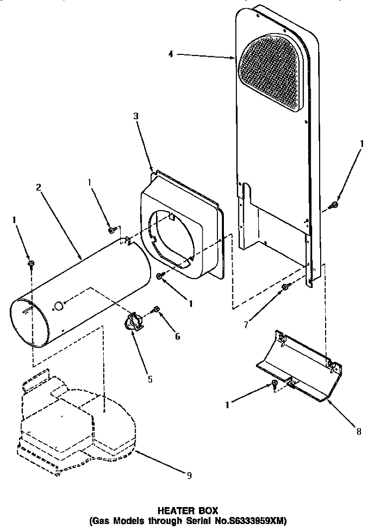 HEATER BOX (THRU SN S6333959XM) Diagram and Parts List for AG5119  Speed Queen Dryer