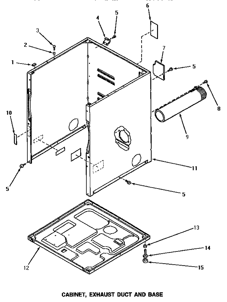 CABINET, EXHAUST DUCT & BASE Diagram and Parts List for AG5119  Speed Queen Dryer
