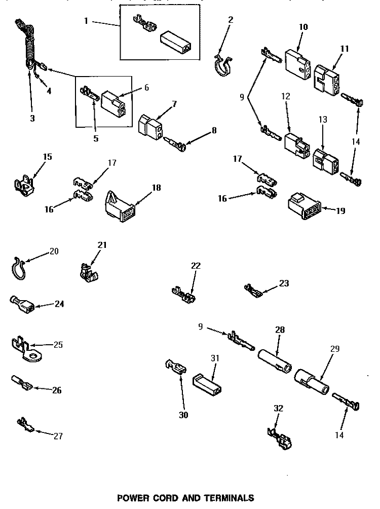 POWER CORD & TERMINALS Diagram and Parts List for AG5119  Speed Queen Dryer