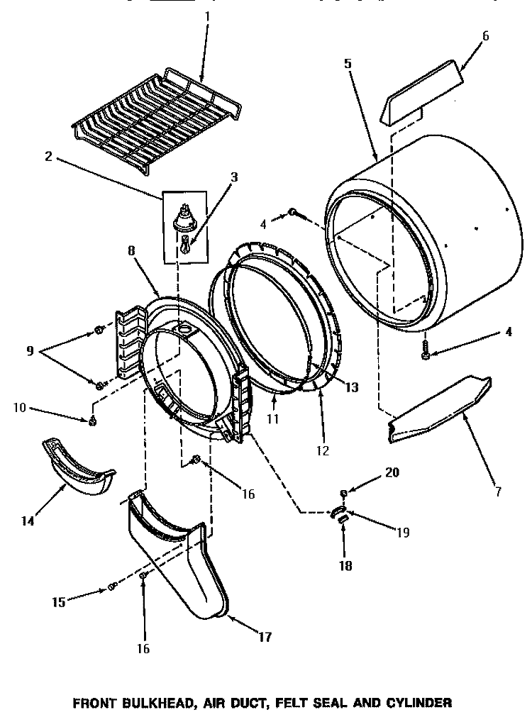 FR BLKHD, AIR DUCT, FELT SEAL & CYLINDER Diagram and Parts List for AE5113  Speed Queen Dryer