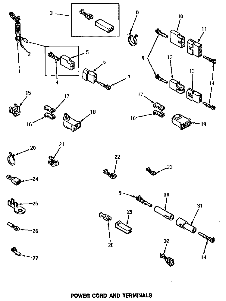 POWER CORD & TERMINALS Diagram and Parts List for AE5113  Speed Queen Dryer