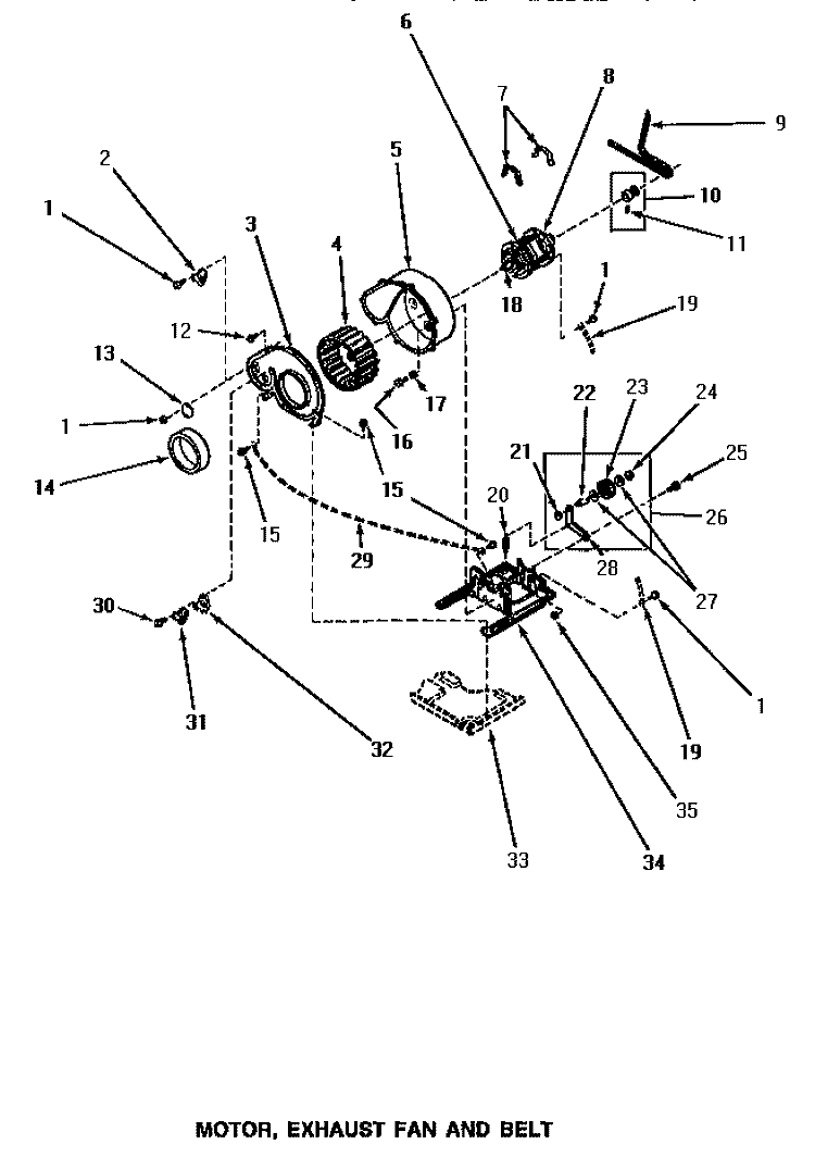 MOTOR, EXHAUST FAN & BELT Diagram and Parts List for NG6319  Speed Queen Dryer