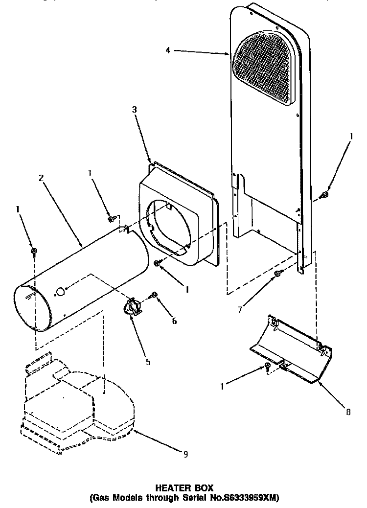 HEATER BOX (THRU SN S6333959XM) Diagram and Parts List for NG6319  Speed Queen Dryer
