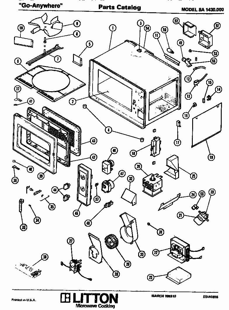 Replacement Parts Diagram and Parts List for SA1430000  Amana Microwave