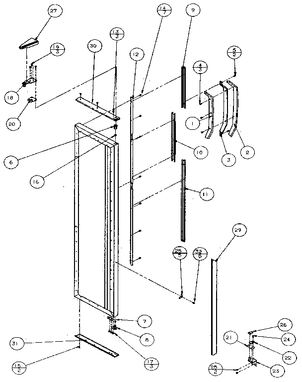 Freezer Door Hinge & Trim Diagram and Parts List for 36048-P1122102W  Amana Refrigerator