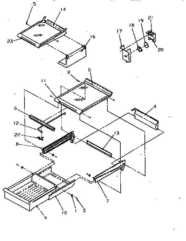 Cabinet Shelving Diagram and Parts List for TR21S4L-P1196103WL  Amana Refrigerator