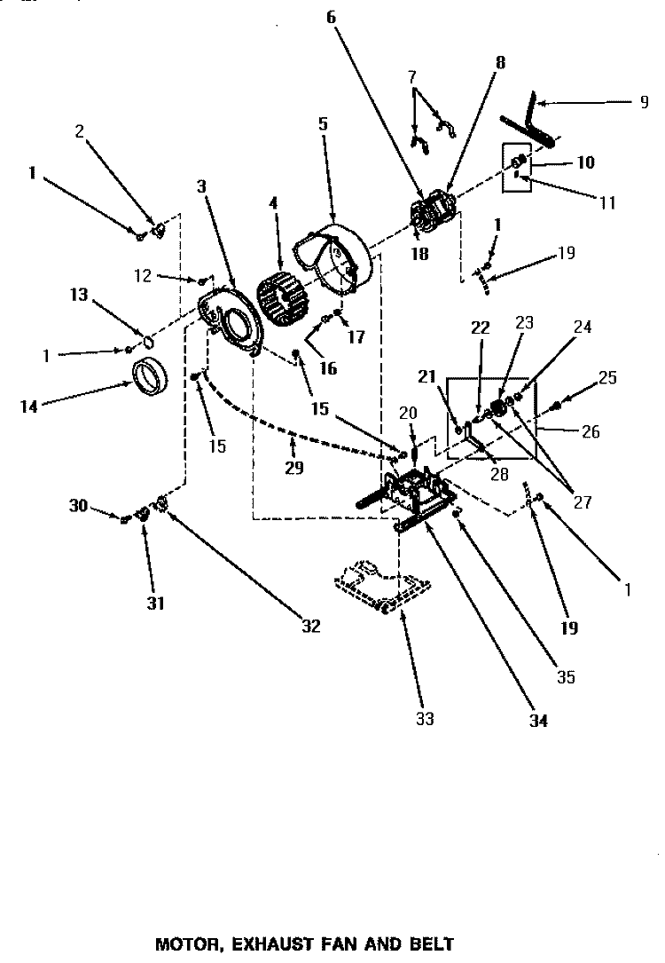 MOTOR, EXHAUST FAN & BELT Diagram and Parts List for AG4219  Speed Queen Dryer