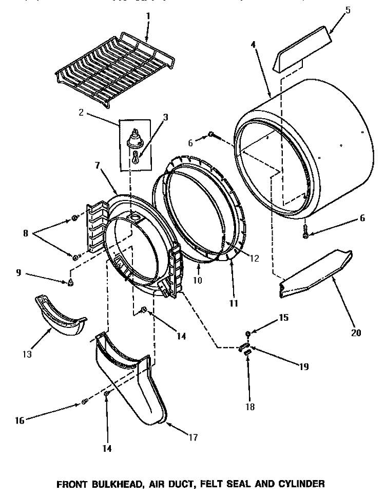 FR BLKHD, AIR DUCT, FELT SEAL & CYLINDER Diagram and Parts List for AG4219  Speed Queen Dryer