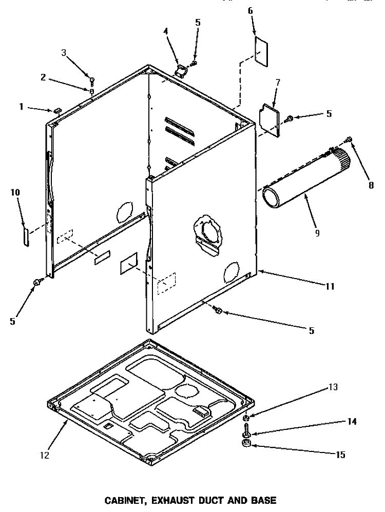 CABINET, EXHAUST DUCT & BASE Diagram and Parts List for AG4219  Speed Queen Dryer