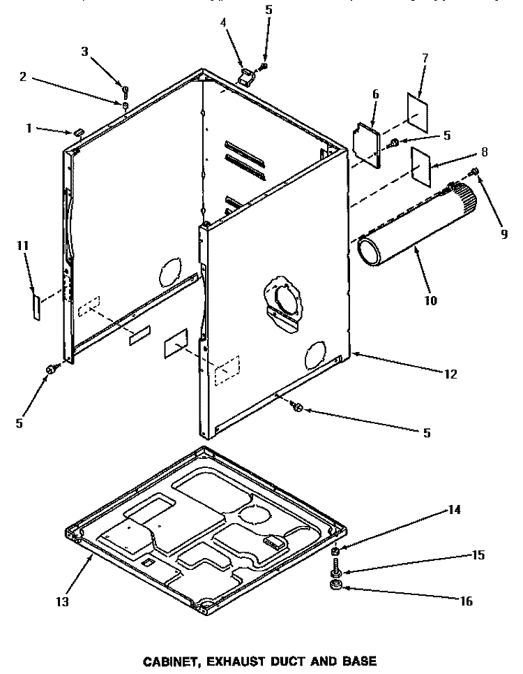 CABINET, EXHAUST DUCT & BASE Diagram and Parts List for AE3213  Speed Queen Dryer