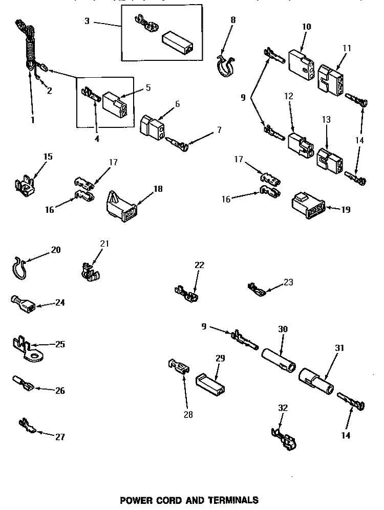 POWER CORD & TERMINALS Diagram and Parts List for AE3213  Speed Queen Dryer
