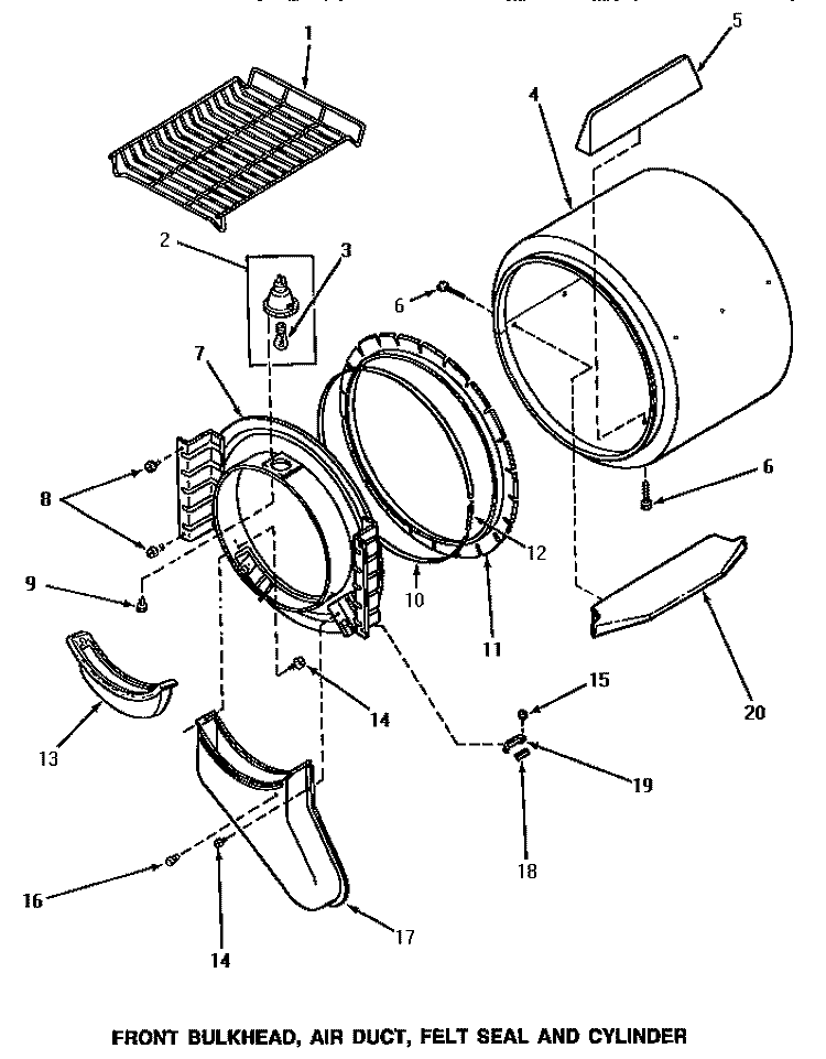 FR BLKHD, AIR DUCT, FELT SEAL & CYLINDER Diagram and Parts List for NG2119  Speed Queen Dryer