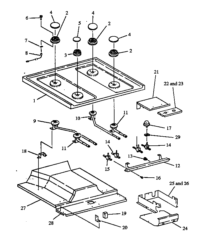 Sealed Burner Diagram and Parts List for RST399UL-P1132621NL  Caloric Range
