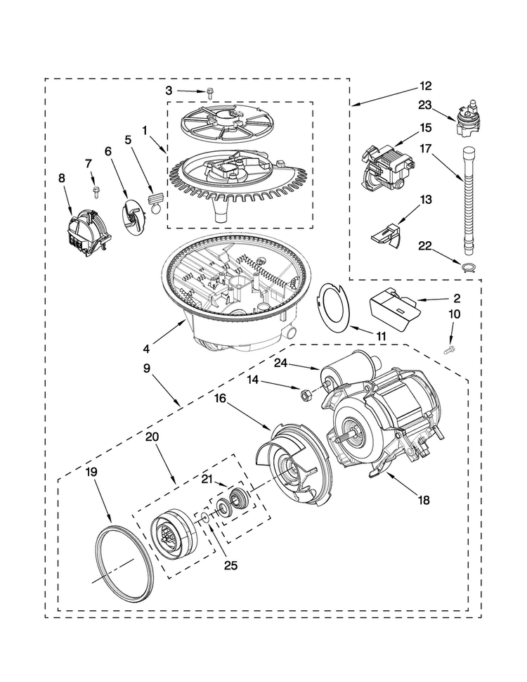 Pump And Motor Parts Diagram and Parts List for JDB3000AWB1  Jenn-Air Dishwasher