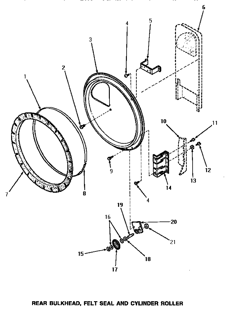 REAR BLKHD, FELT SEAL & CYLINDER ROLLER Diagram and Parts List for AE7233  Speed Queen Dryer