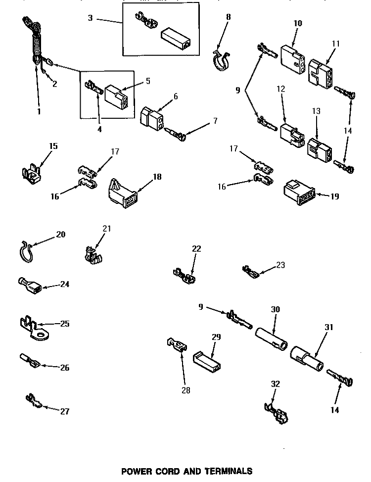 POWER CORD & TERMINALS Diagram and Parts List for AE7233  Speed Queen Dryer