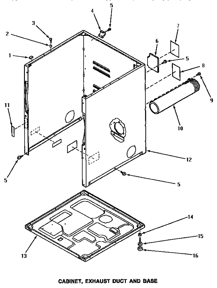 CABINET, EXHAUST DUCT & BASE Diagram and Parts List for NE7313  Speed Queen Dryer