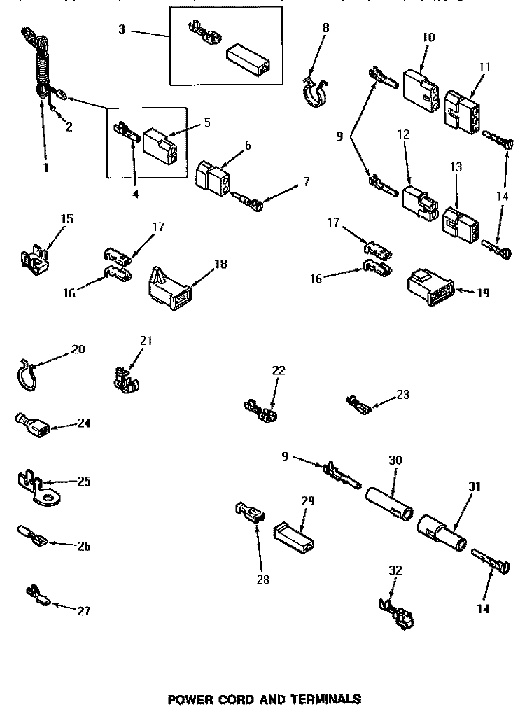POWER CORD & TERMINALS Diagram and Parts List for NE7313  Speed Queen Dryer
