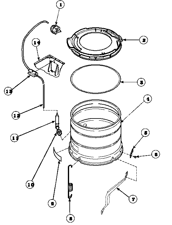 Outer Tub, Cover And Pressure Hose Diagram and Parts List for CW8202W2-PCW8202W2B  Crosley Washer