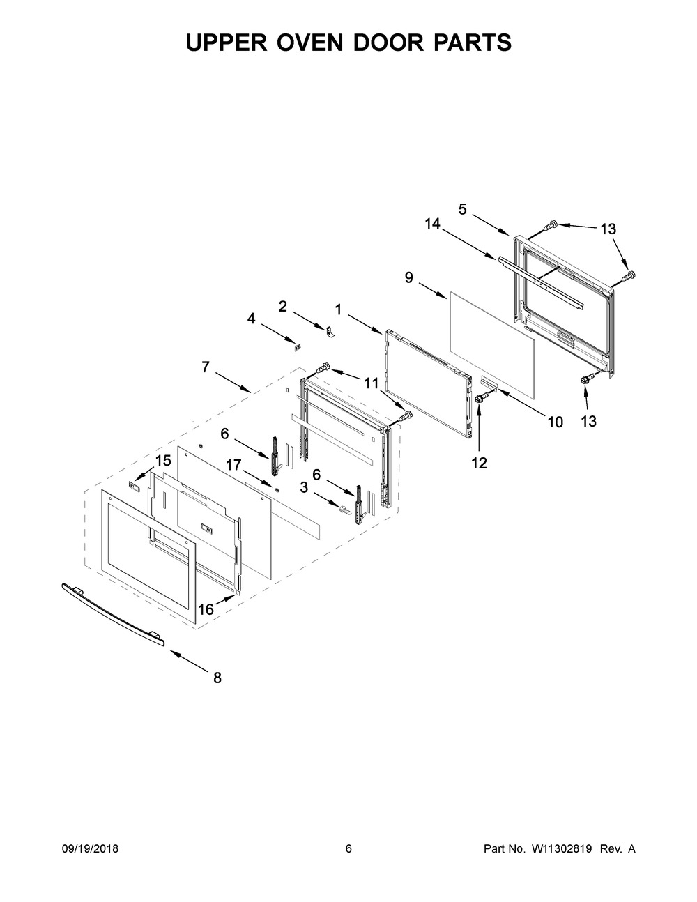 Upper Oven Door Parts Diagram and Parts List for JJW2830DS03  Maytag Wall Oven