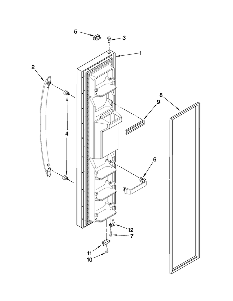 Freezer Door Parts Diagram and Parts List for ASD2522WRS07  Amana Refrigerator
