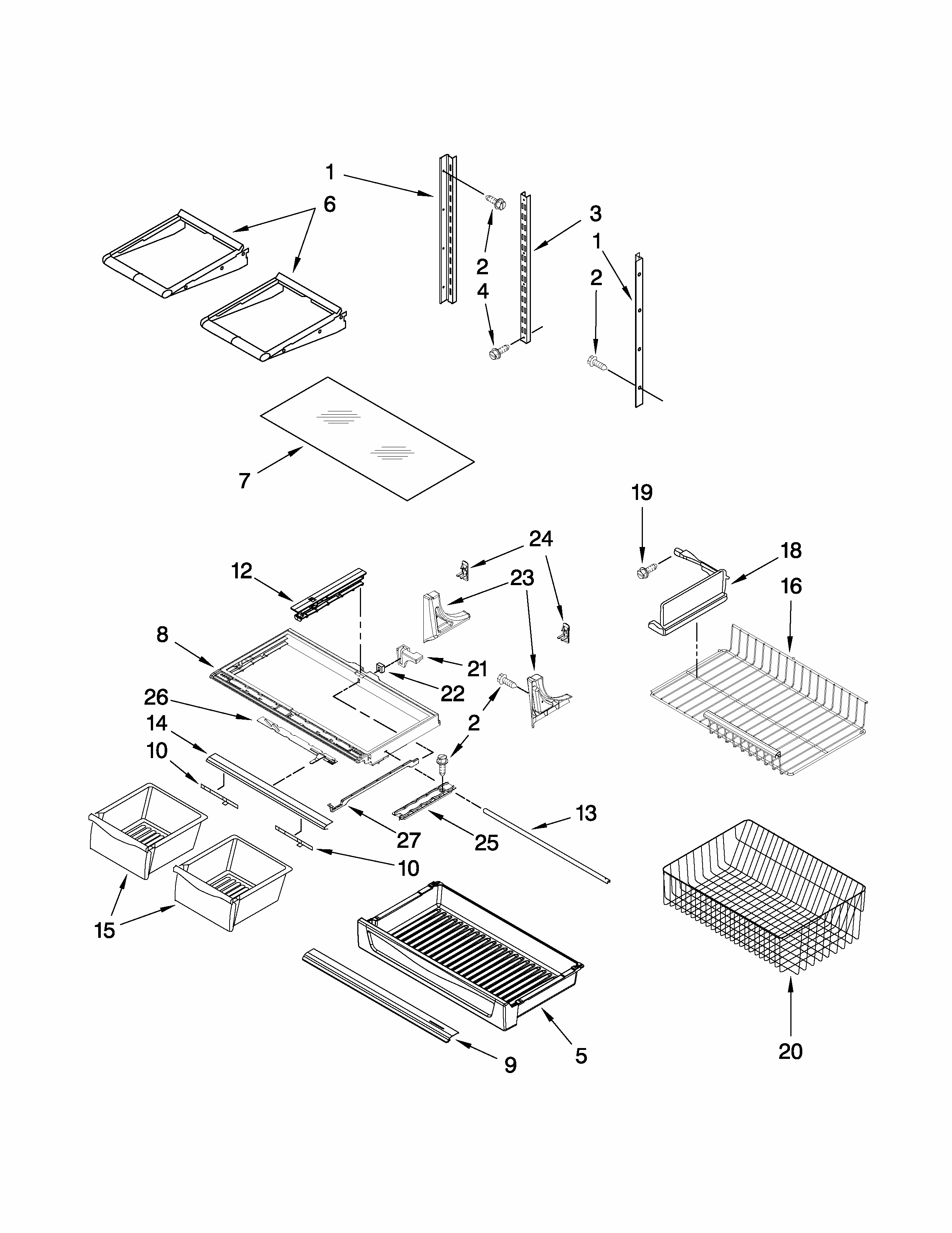 Shelf Parts Diagram and Parts List for GB6526FEAW3  Maytag Refrigerator