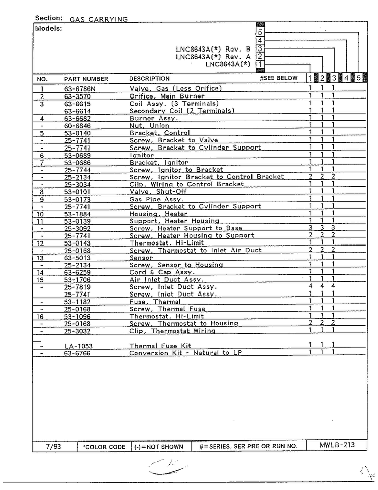 Gas Carrying Page 2 Diagram and Parts List for 8643A  Norge Dryer