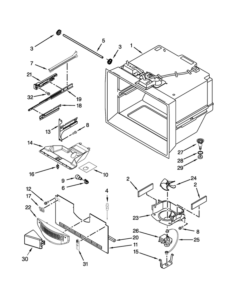 Freezer Liner Parts Diagram and Parts List for MBF1958DEE00  Maytag Refrigerator