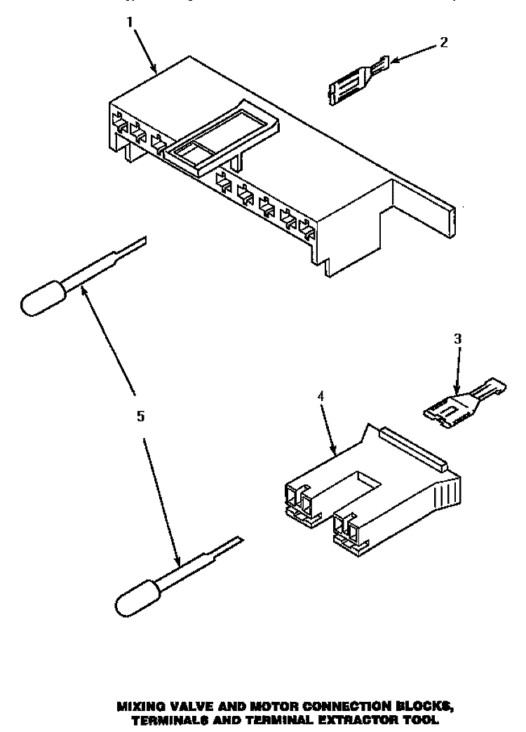 MIXING VALVE, MOTOR CONN BLOCKS & TERM Diagram and Parts List for AWM270W  Amana Washer