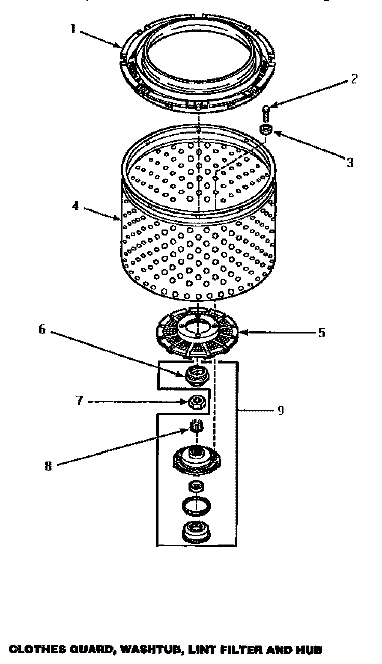 CLOTHES GUARD / WASHTUB / LINT FILTER & HUB Diagram and Parts List for AWM373W  Amana Washer