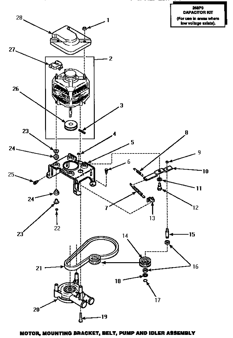 MOTOR, MTG BRKT, BELT, PUMP & IDLER ASSY Diagram and Parts List for AWM373W  Amana Washer
