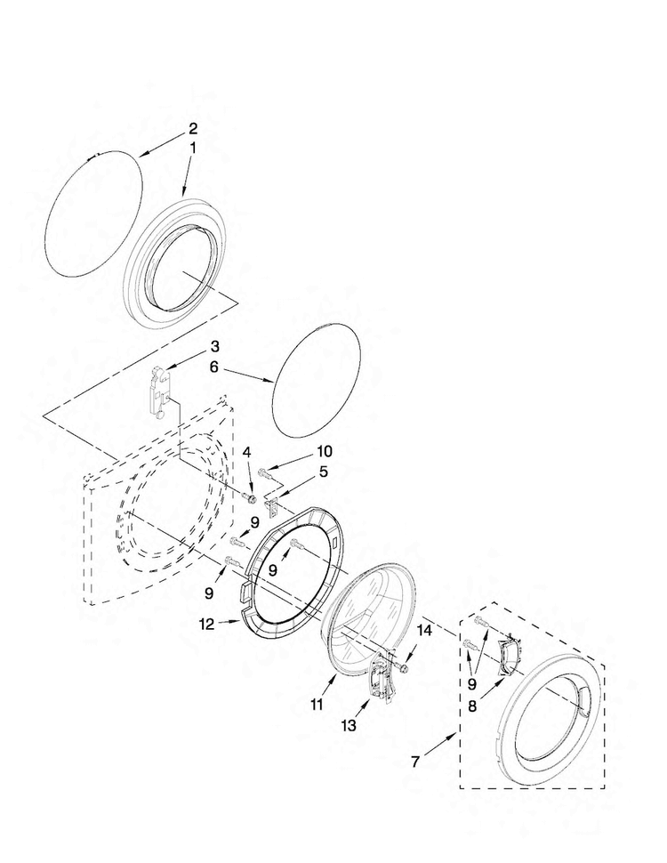 Door And Latch Parts Diagram and Parts List for NFW7300WW01  Amana Washer