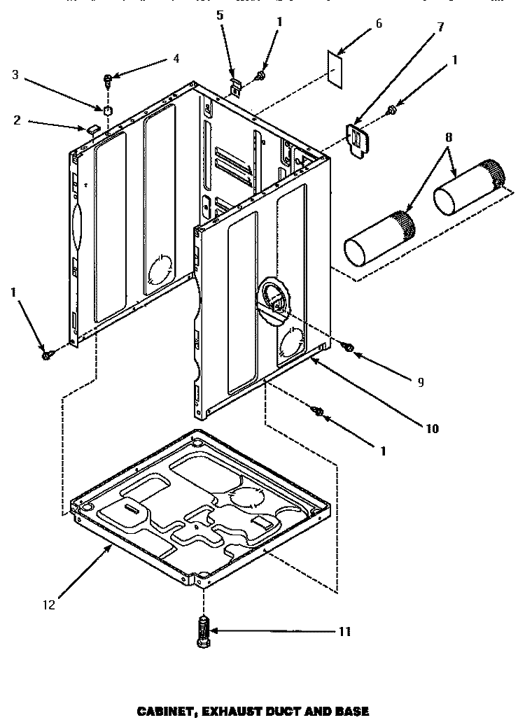 CABINET, EXHAUST DUCT & BASE Diagram and Parts List for AGM199  Speed Queen Dryer