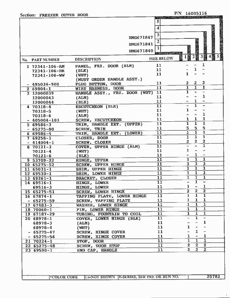 Freezer Outer Door Page 2 Diagram and Parts List for 671840  Admiral Refrigerator