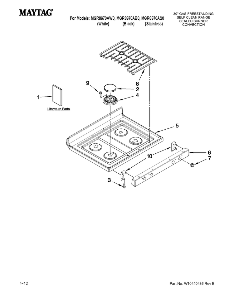 Cooktop Parts Diagram and Parts List for MGR8670AB0  Maytag Range