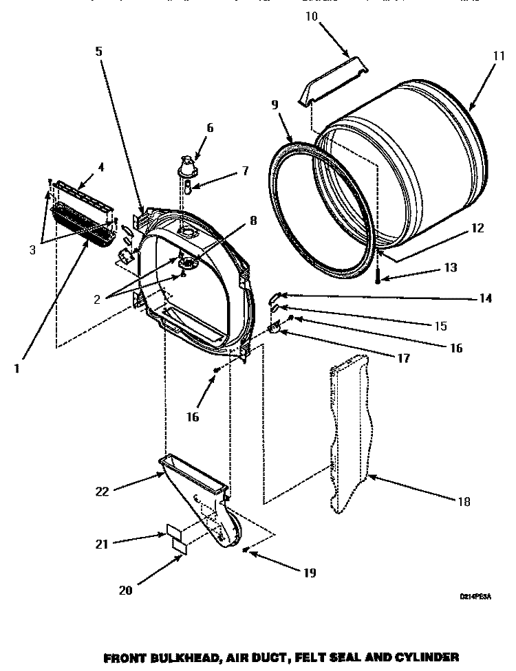 FR BLKHD, AIR DUCT, FELT SEAL & CYLINDER Diagram and Parts List for AGM399  Speed Queen Dryer