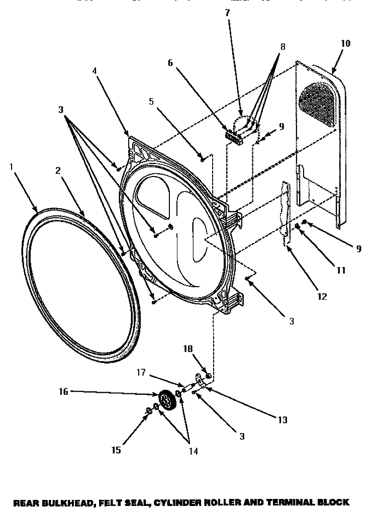 BULKHEAD / FELT SEAL / CYL ROLLER & TERM BLK Diagram and Parts List for AGM399  Speed Queen Dryer