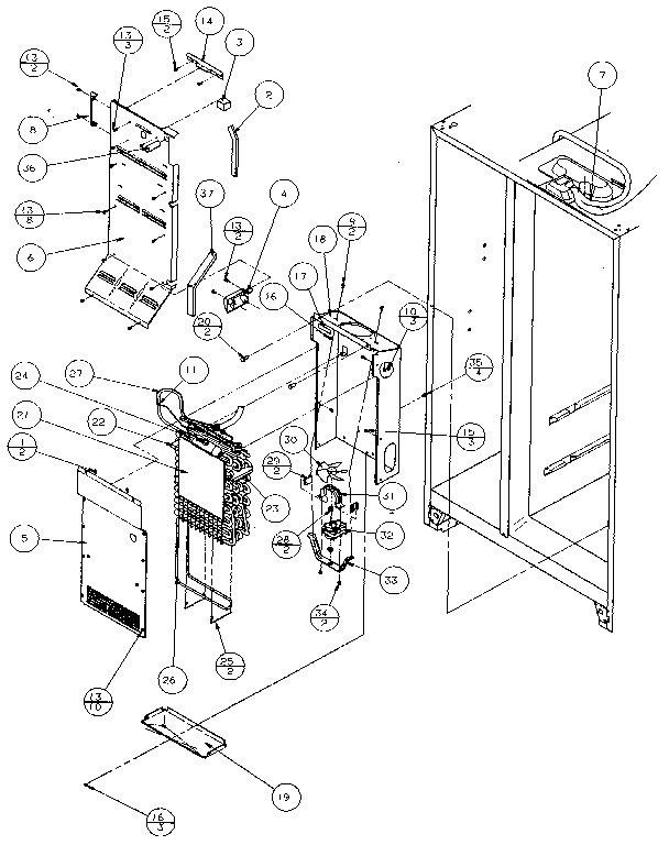 Evaporator & Air Handling Diagram and Parts List for 36761-P1135802W  Amana Refrigerator