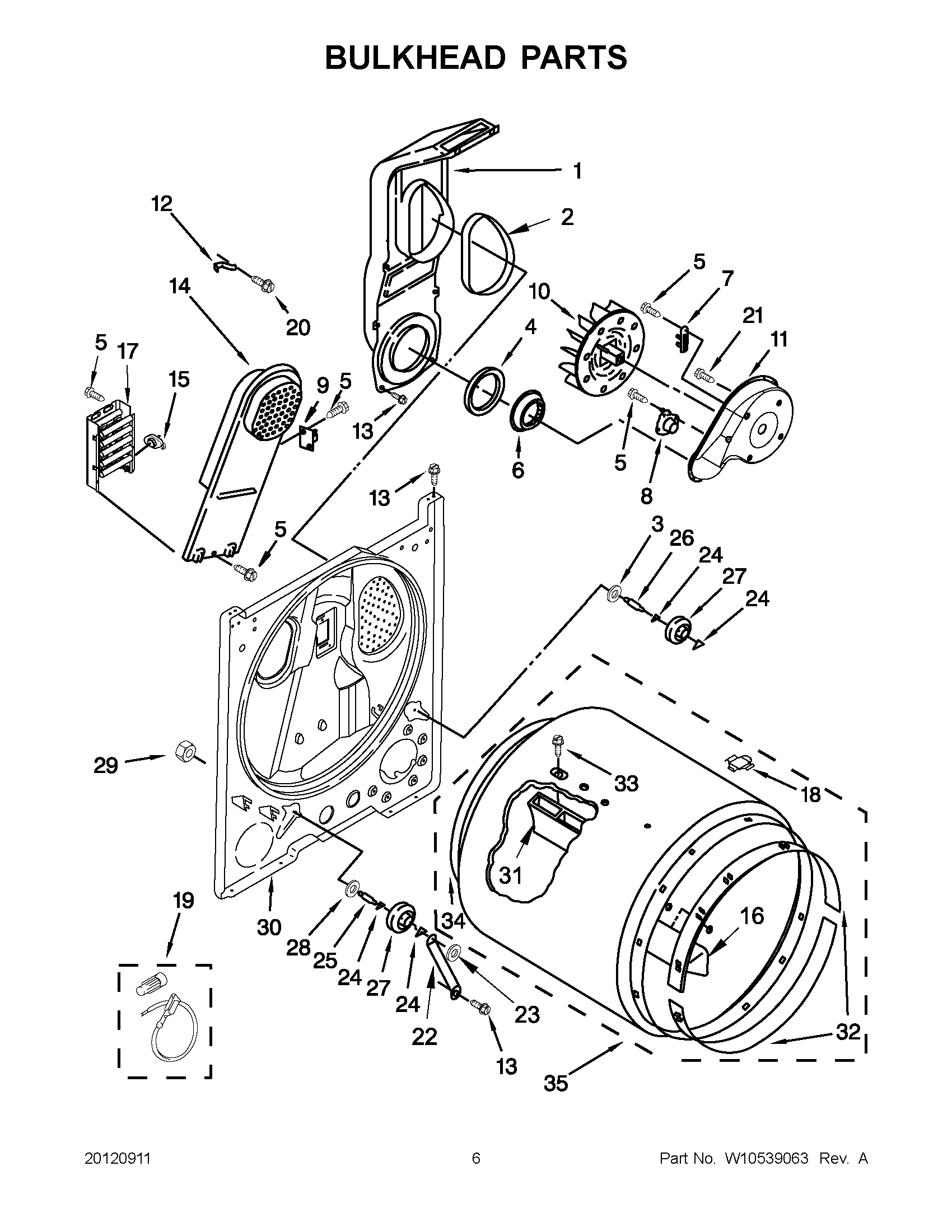 03 - BULKHEAD PARTS Diagram and Parts List for YMEDC200XW2  Maytag Dryer
